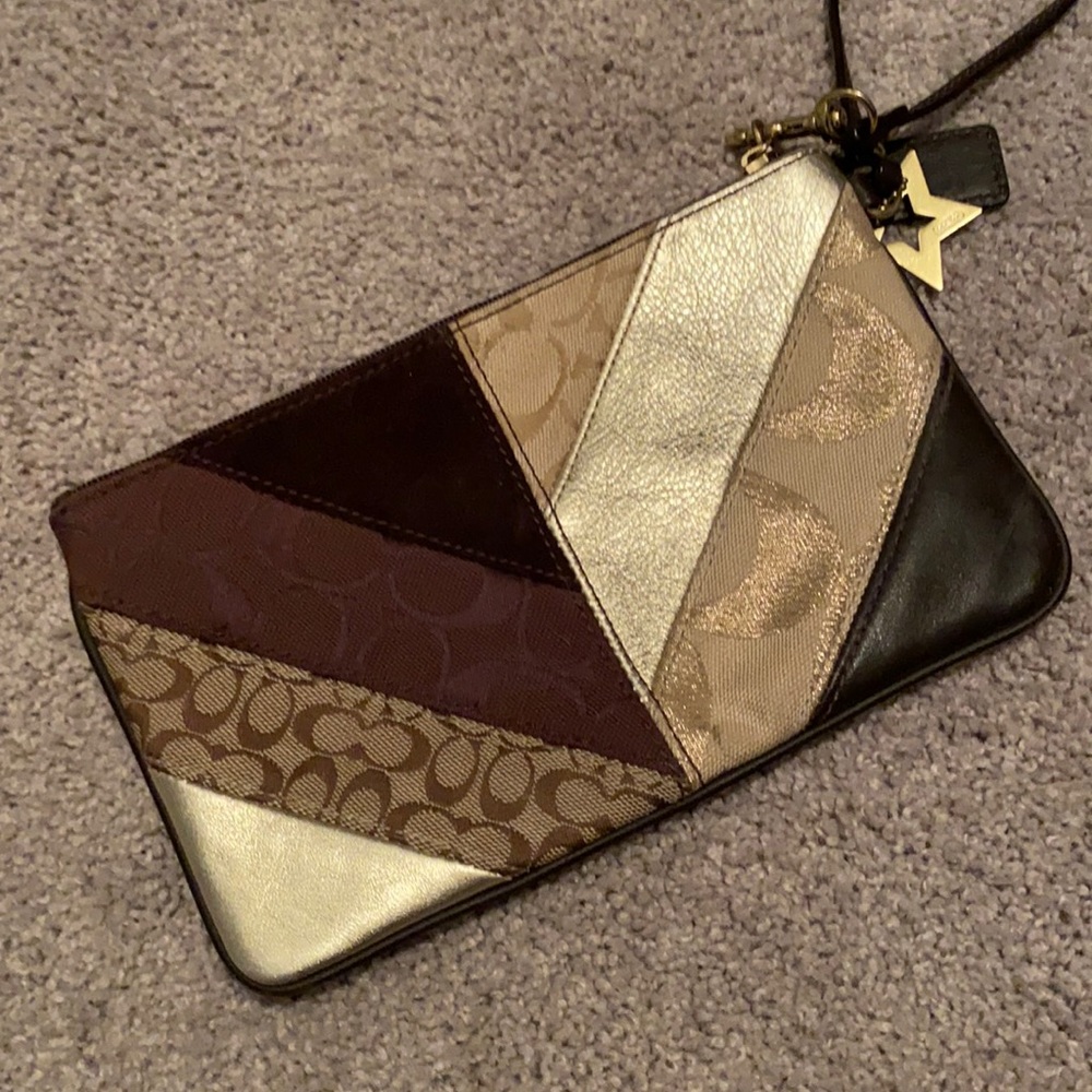 Gold and Brown Coach Wristlet